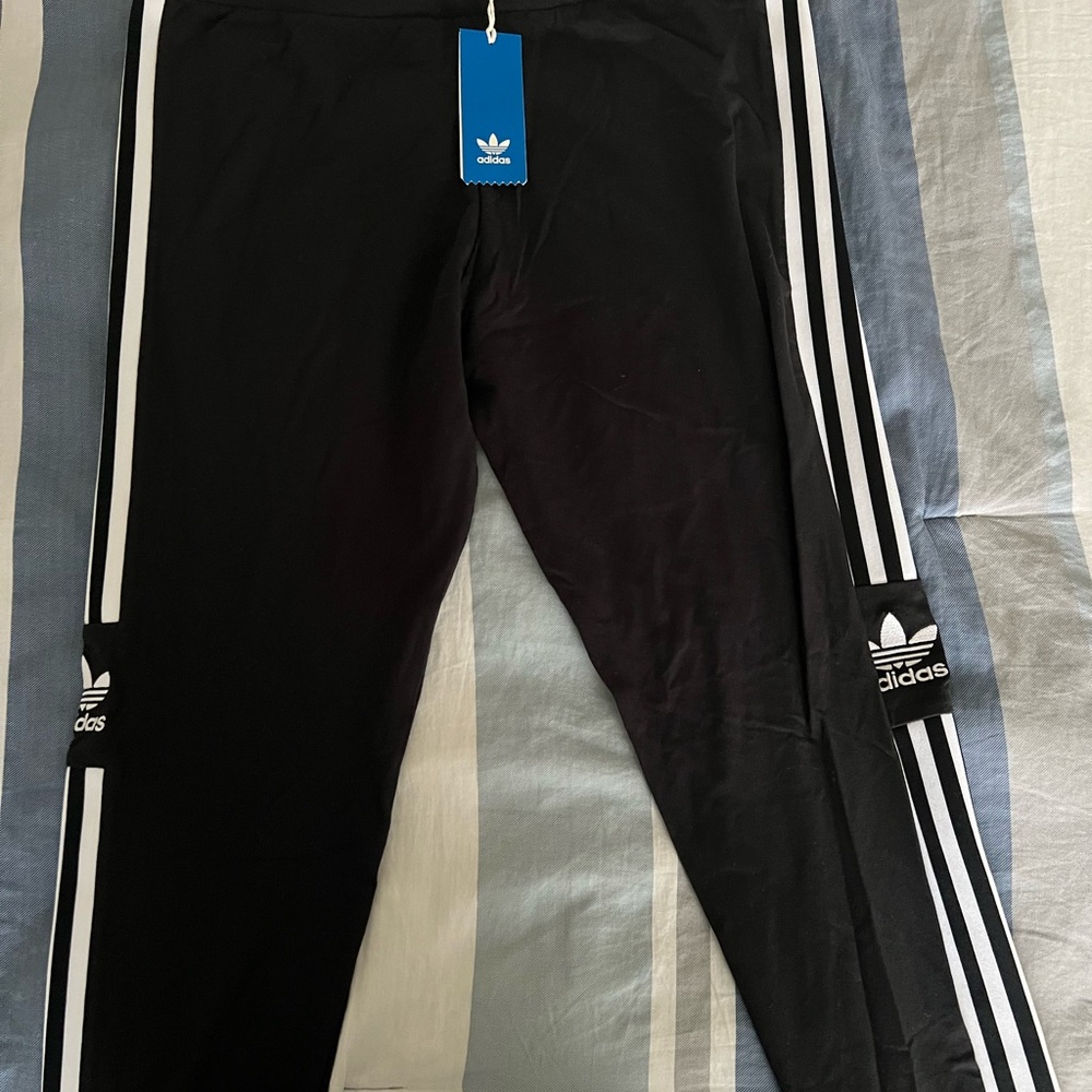 Adidas Women's Black Leggings with White Stripes